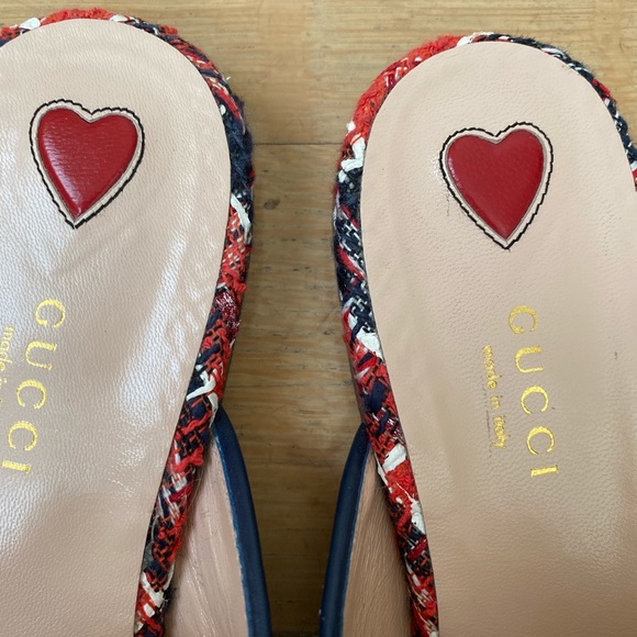 Gucci slides. Tweed pattern, red and blue. Size 8. - Picture 3 of 4